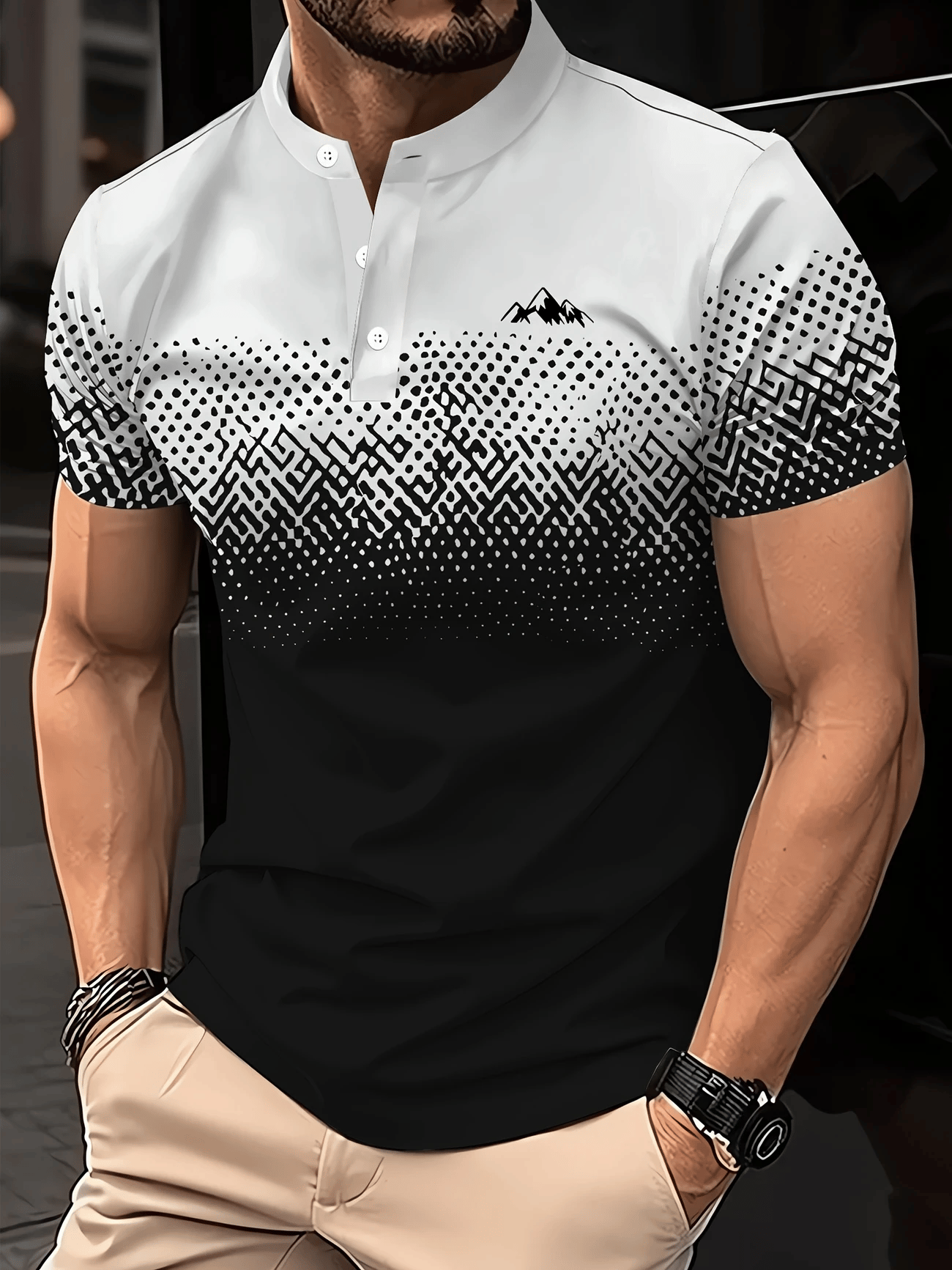 Camiseta casual de manga corta Henley para hombre