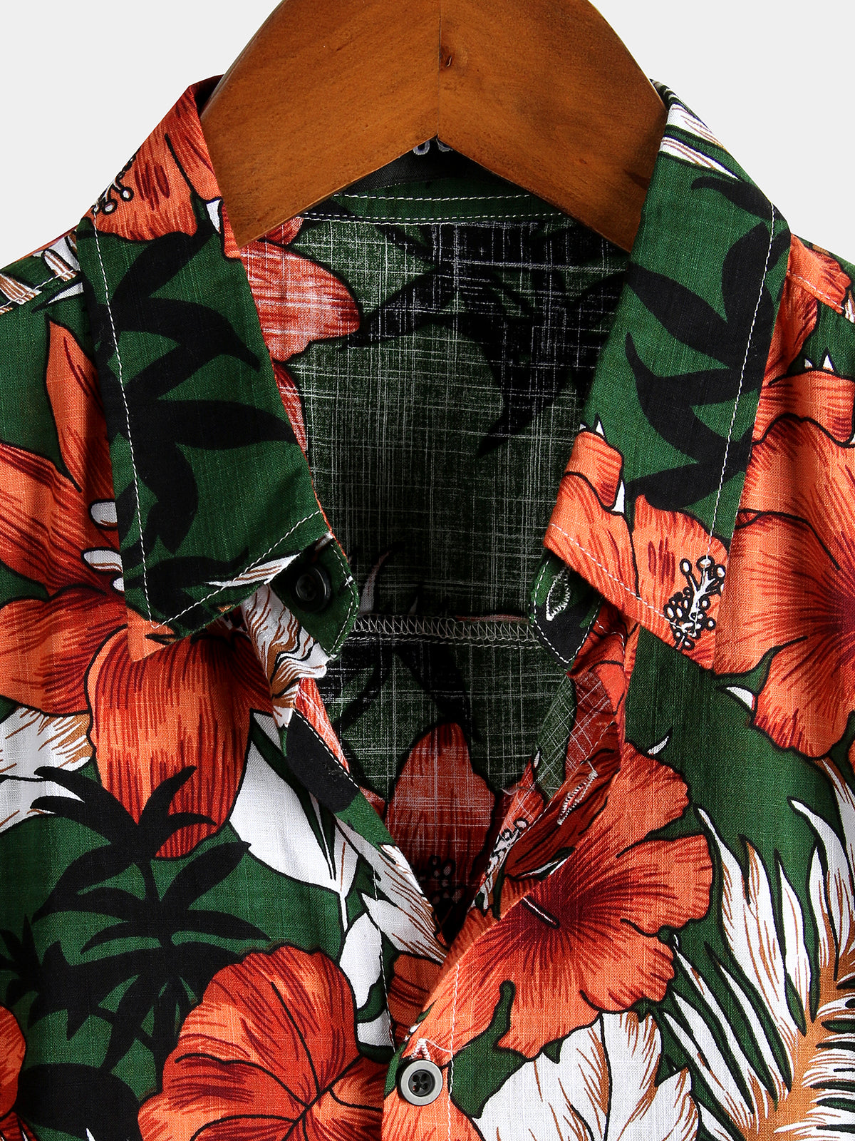 Camisa Green Flower Tropical Hawaii de algodón de manga corta para hombre