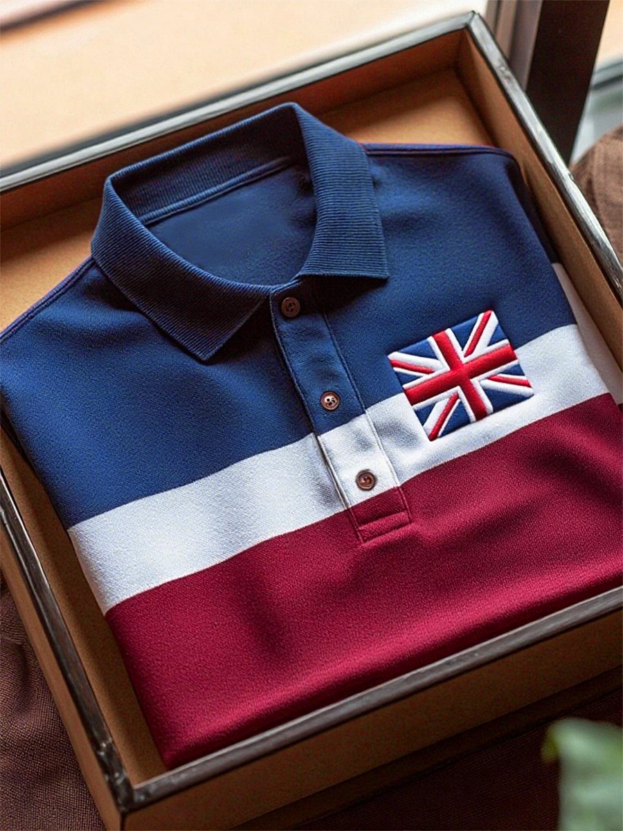 Camisa polo ejecutivo casual Union Jack Button de manga corta para hombre