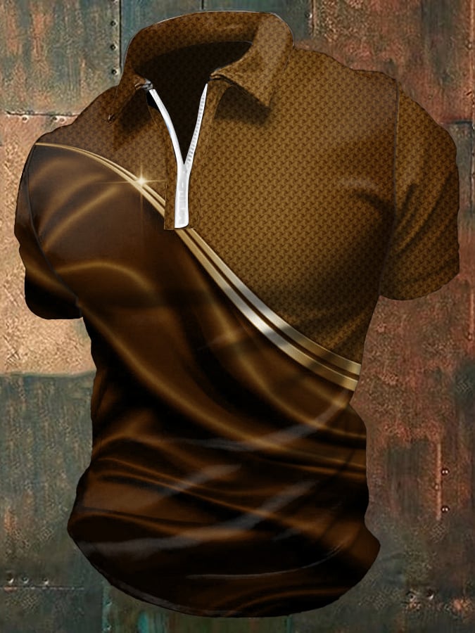 Camisa polo casual degradado gráfico estampado con cierre para hombre