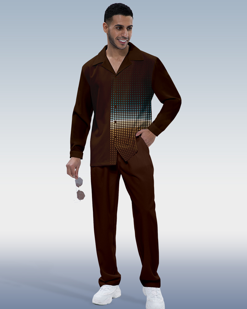 Dark Brown vintage Polka Dot estampado de manga larga Walking Suit 234 para hombre