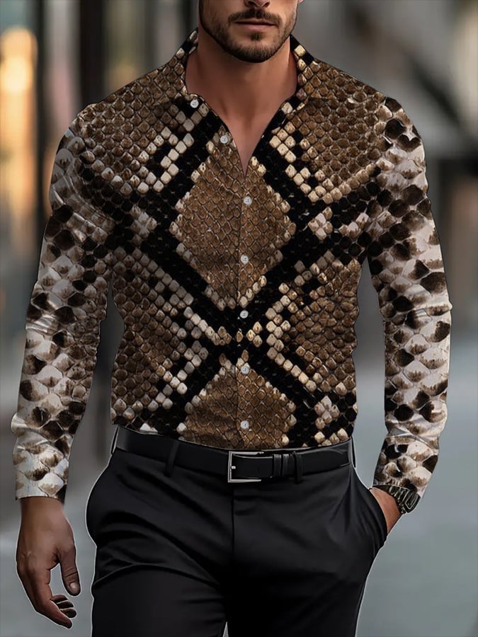 Camisa clásico ejecutivo Snakeskin de manga larga para hombre