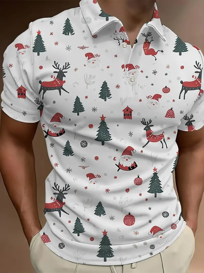 Camisa polo retro Christmas estampado para hombre