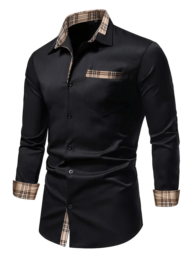 Camisa vintage ejecutivo casual estampado satén de manga larga para hombre