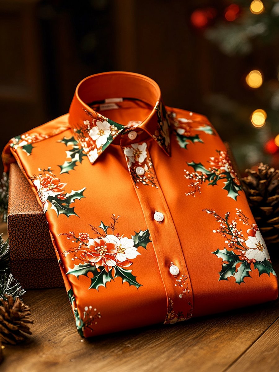 Camisa ejecutivo Holly Christmas de manga larga para hombre