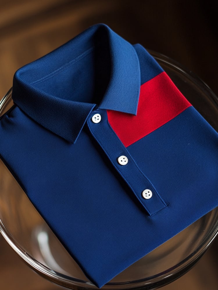 Camisa polo ejecutivo casual en bloques de color Button de manga corta para hombre