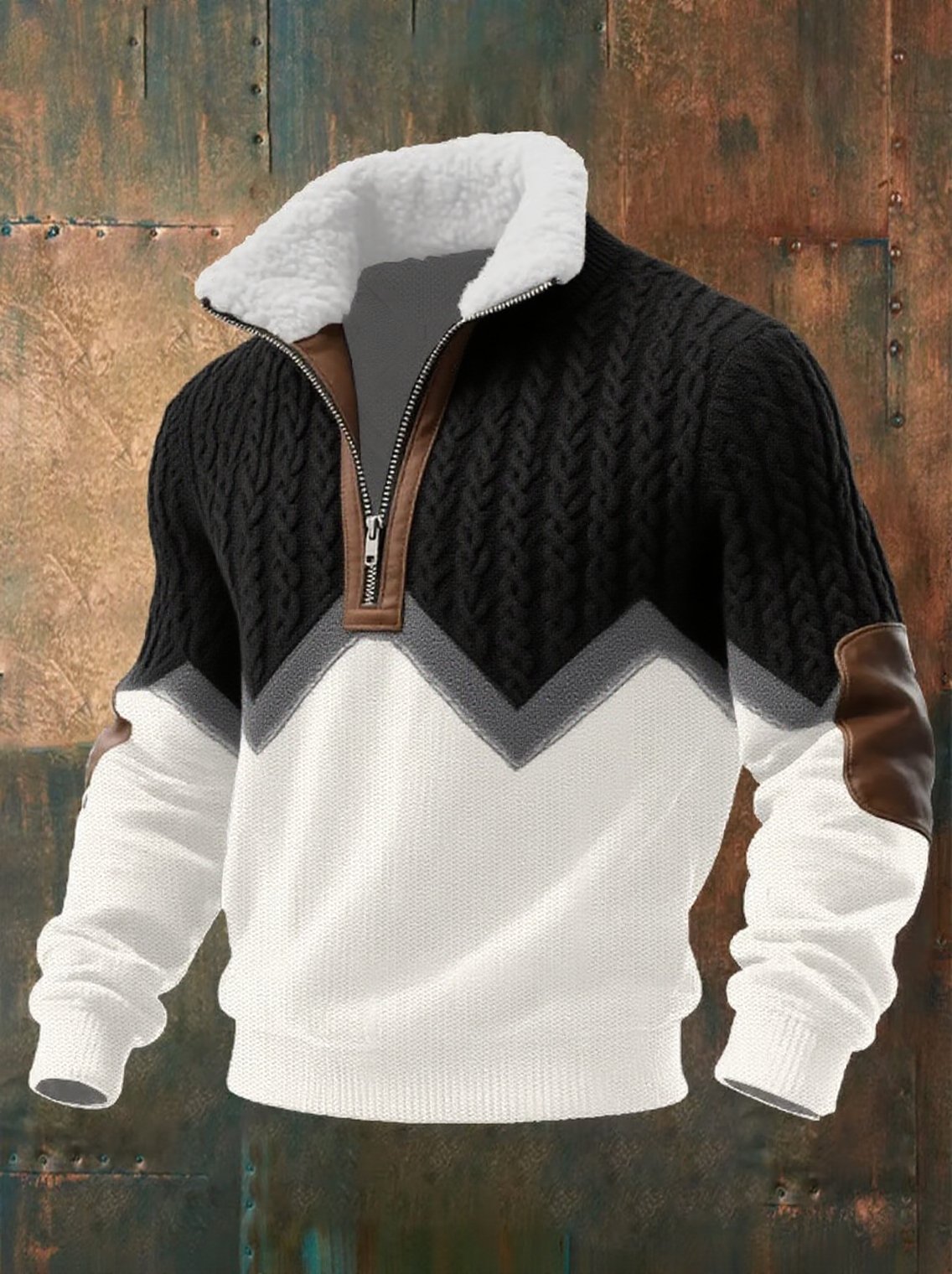 Sudadera geométrico estampado Twist Stitch Diamond Stitch casual para hombre