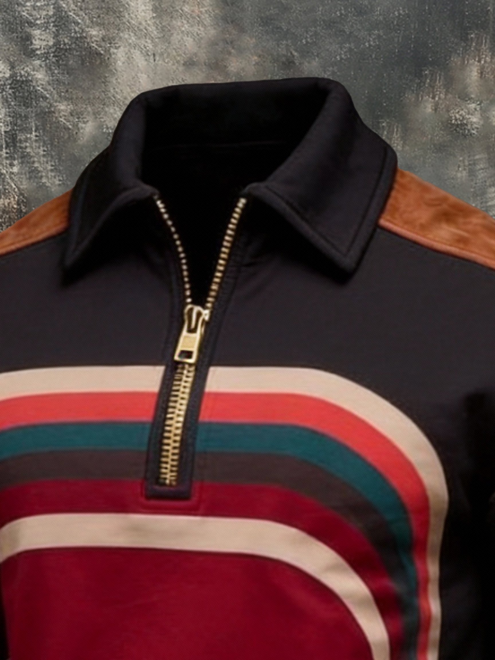 Sudadera de modaable Color-Block estampado con cierre para hombre