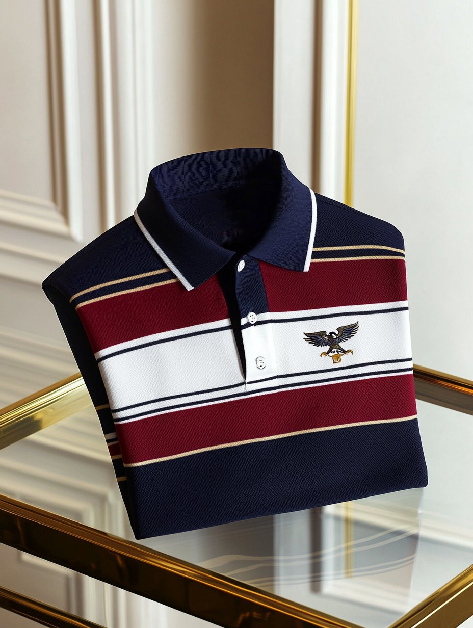 Camisa polo ejecutivo casual Independence Day a rayas Button de manga corta para hombre