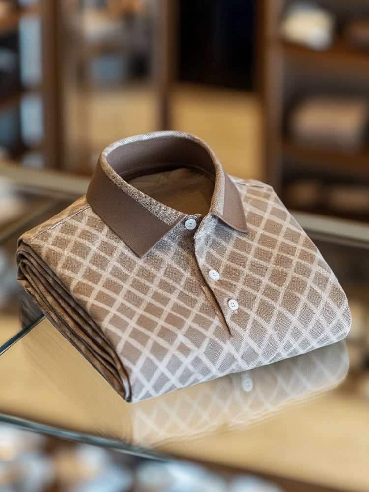 Camisa polo ejecutivo casual Diamond a cuadros Button de manga corta para hombre