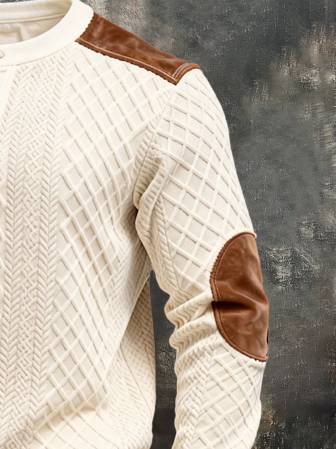 Sudadera vintage-Style Color-Block Comfortable Henley para hombre