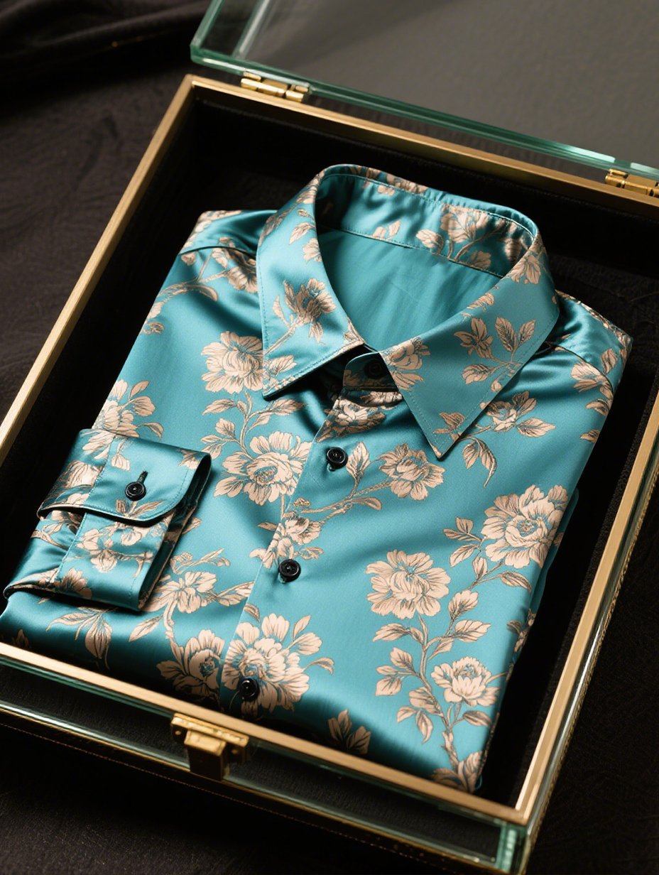Camisa satén Luxe de manga larga con botones para hombre