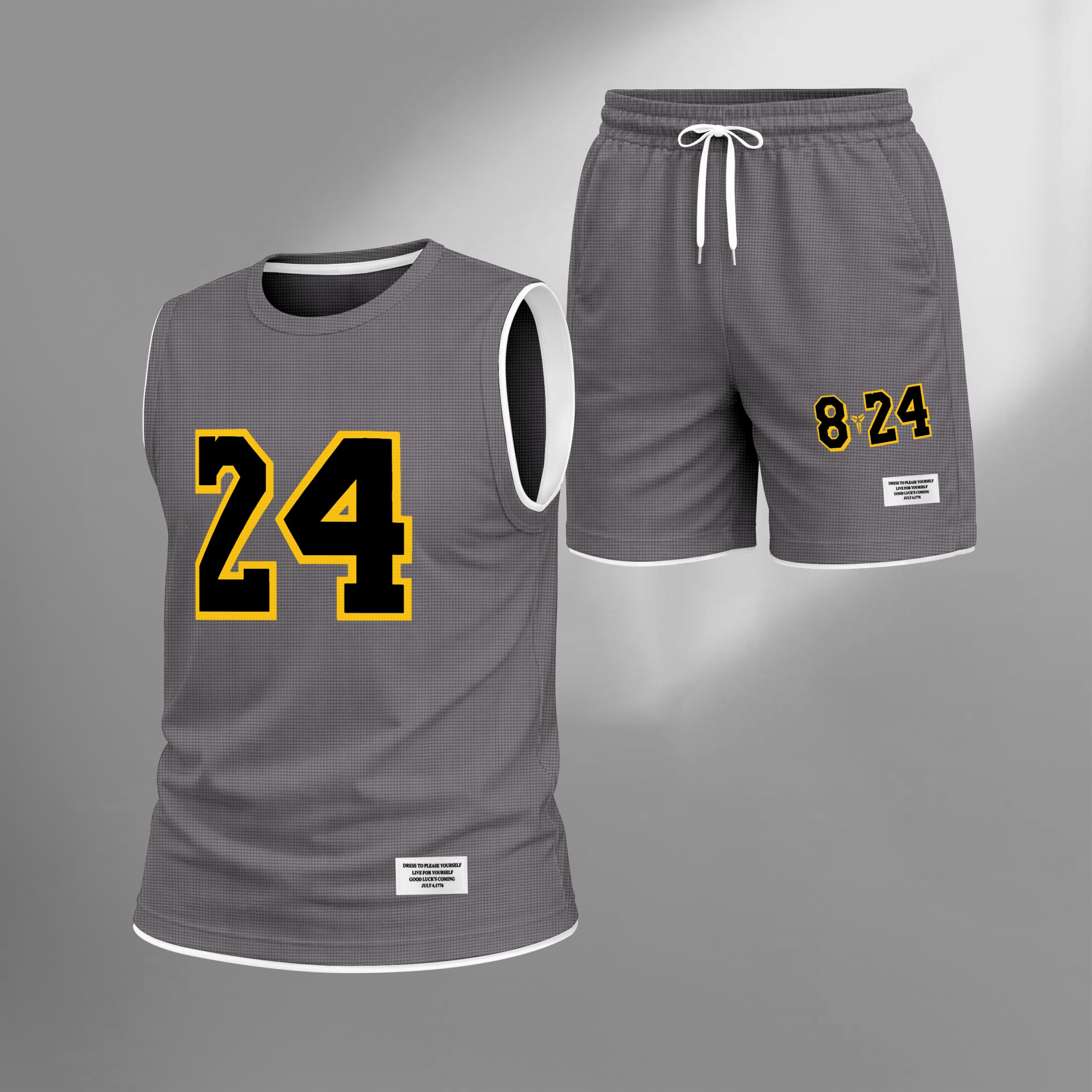 Shorts Number 24 Graphic estampado Summer Set Sleeveless Tank Top & Matching Outfit, Basketball Style Double Number estampado Lightweight casual Streetwear Athletic Set for Everyday & para trabajoout para hombre