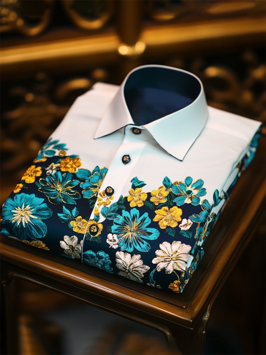 Camisa casual Holiday floral de manga larga para hombre