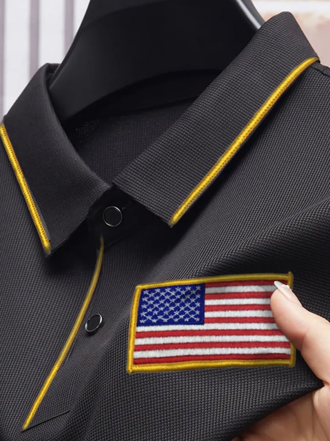 Camisa polo Independence Day Flag estampado casual para hombre