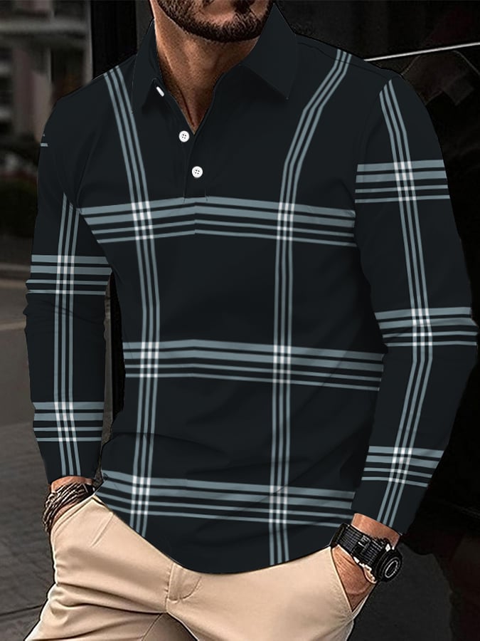 Ejecutivo Style estampado de manga larga Polo para hombre