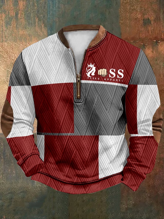 Sudadera retro Lettering Design cierre Neck tejido para hombre