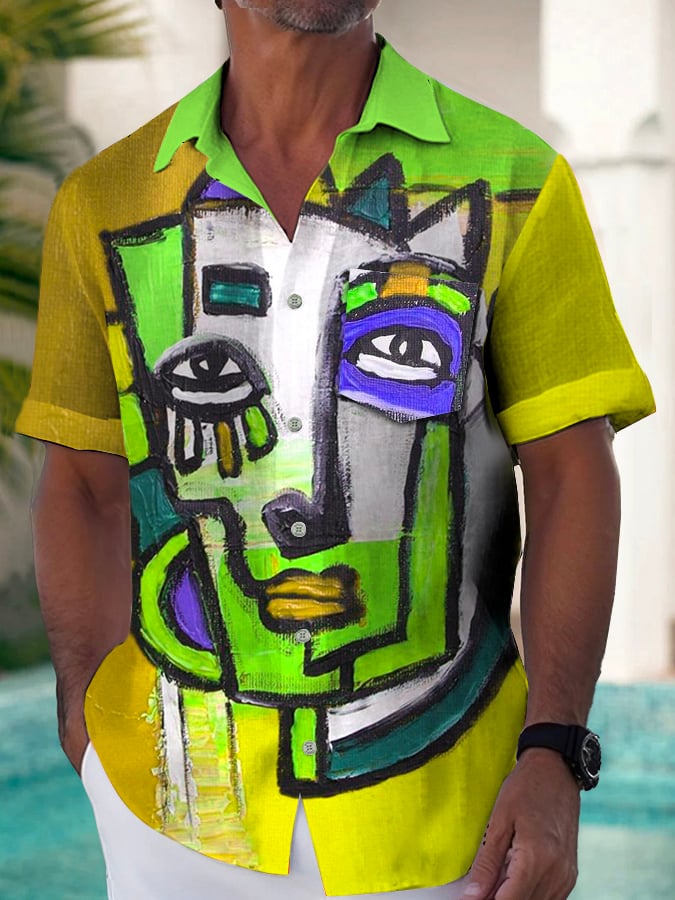 de moda Art Irregular Printing para hombre camisa