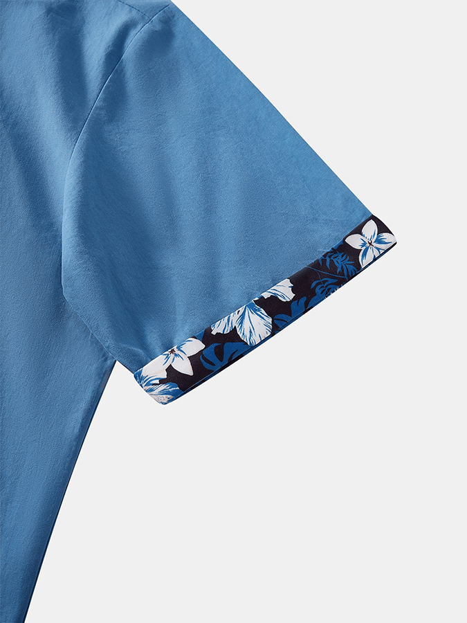 Camisa hawaiano Contrast Patchpara trabajo Design estampado With bolsillos de manga corta para hombre