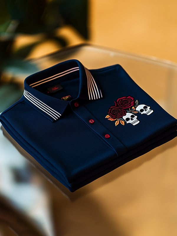 Camisa polo ejecutivo rayas Logo estampado de manga corta para hombre