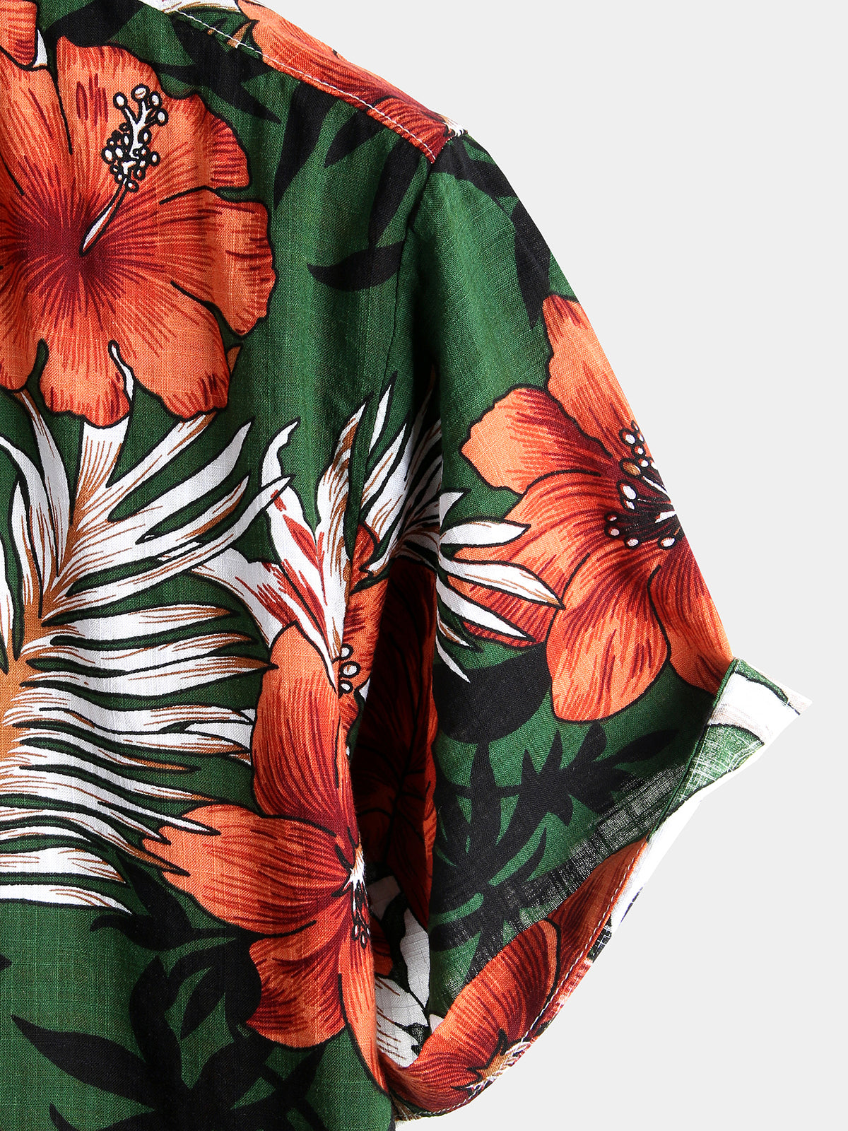 Camisa Green Flower Tropical Hawaii de algodón de manga corta para hombre