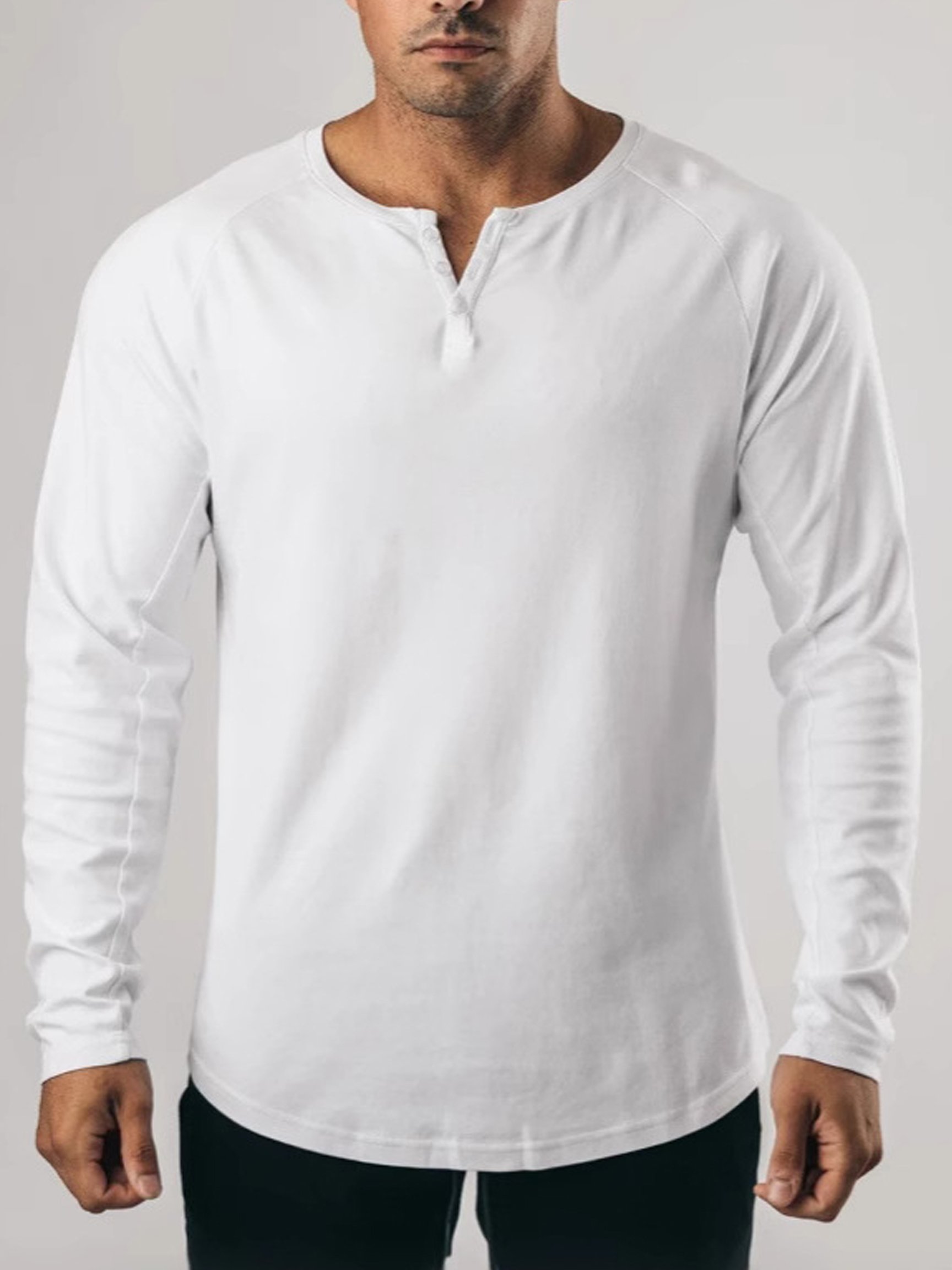 Camiseta casual and Comfortable Henley de manga larga para hombre