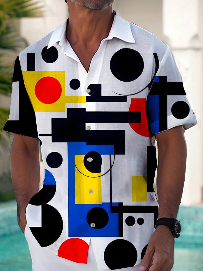 Camisa de moda casual Art estampado de manga corta para hombre