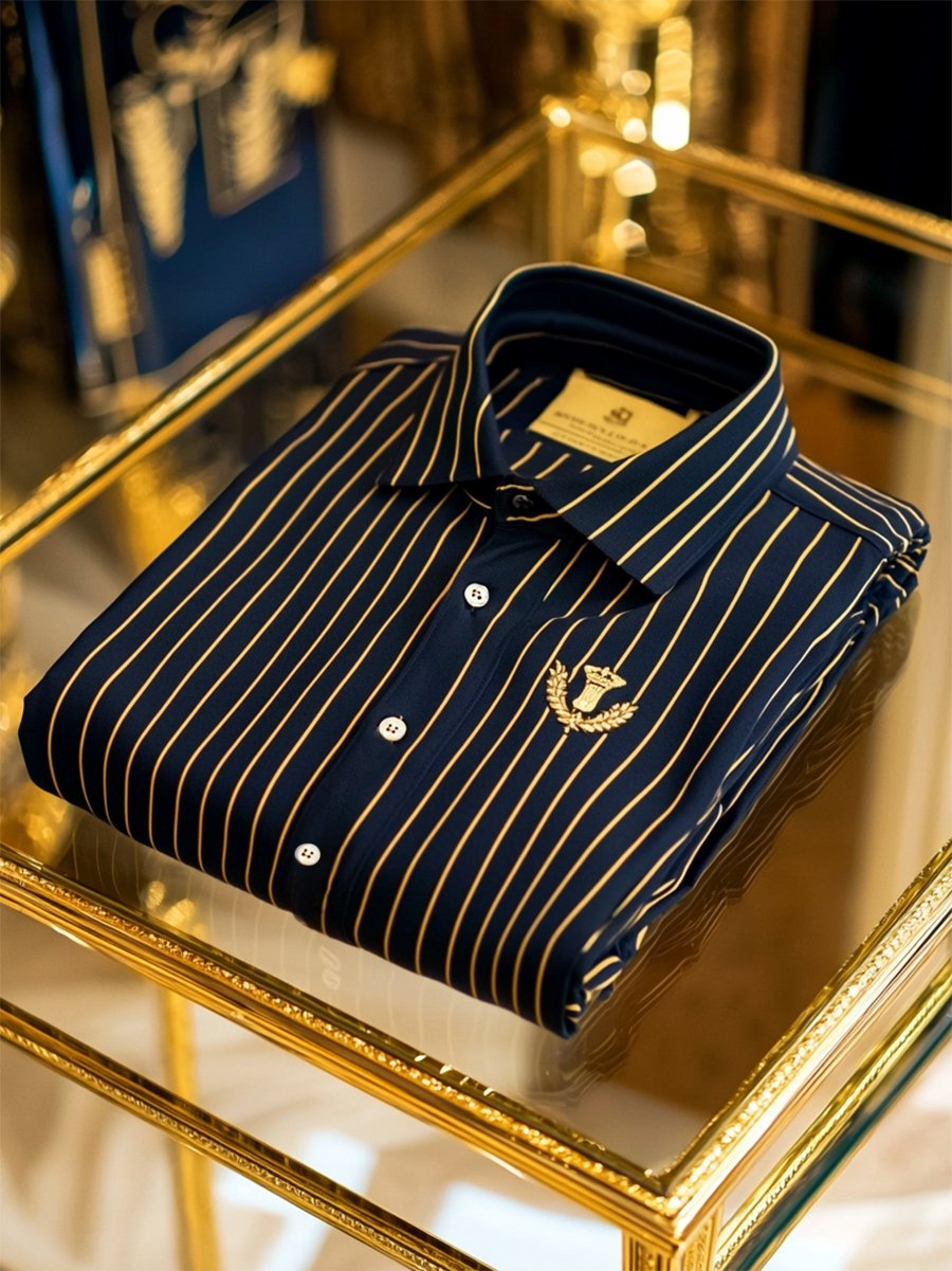 Camisa ejecutivo casual a rayas Logo estampado de manga larga para hombre