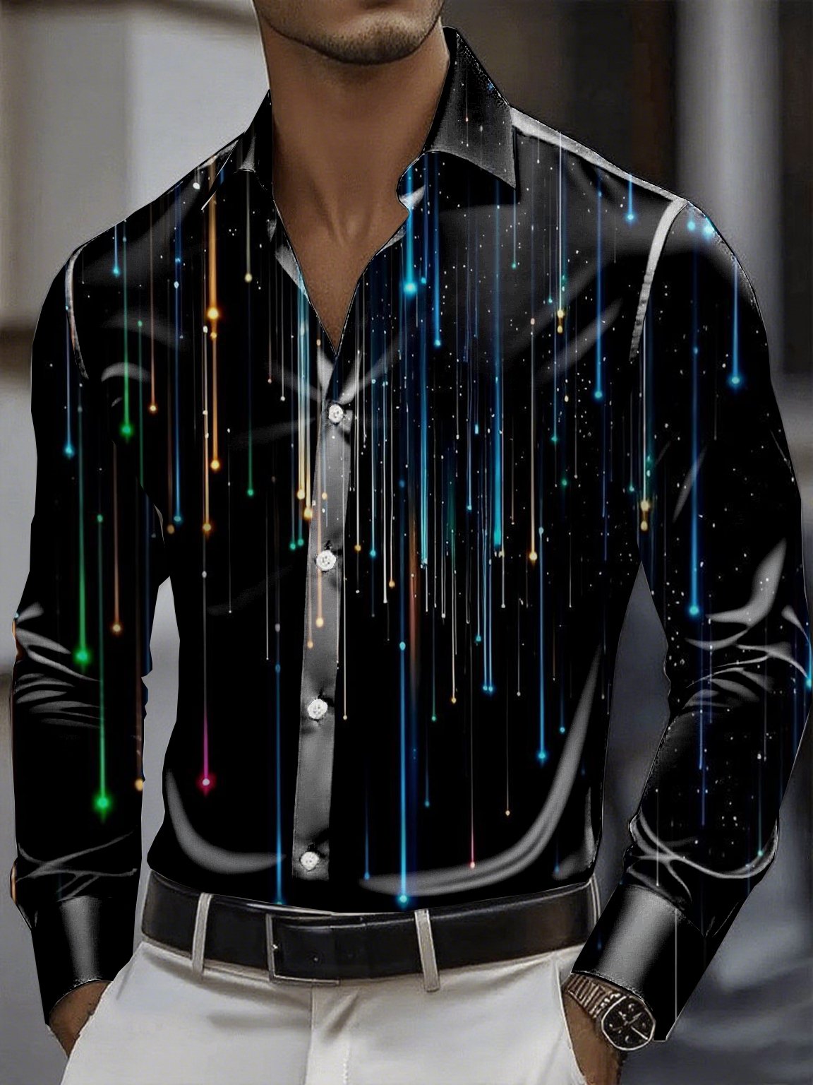 Camisa satén Luxe de manga larga con botones para hombre