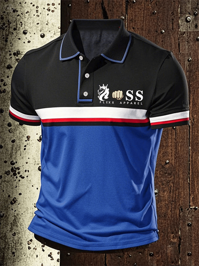 Camisa polo retro Letter Design estampado casual para hombre