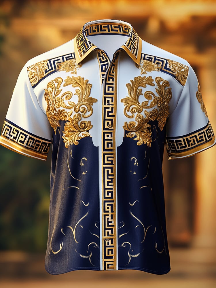 Camisa satén Luxe estampado de manga corta Button para hombre