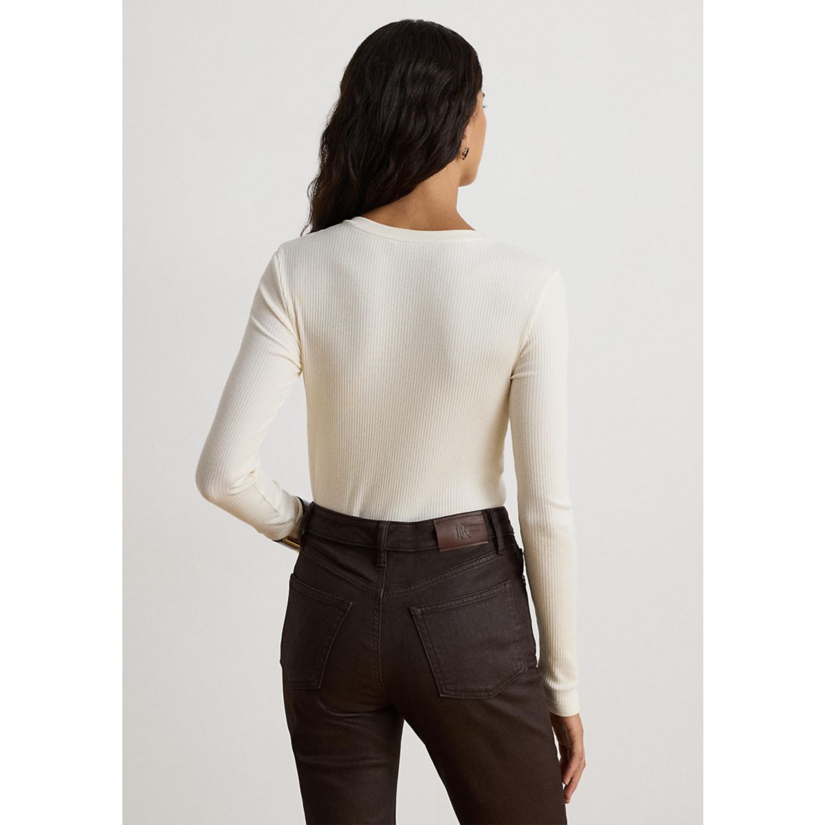 Women's Rib-Knit Long-Sleeve V-Neck Top - 2