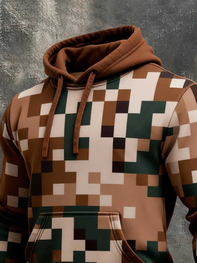Sudadera retro desgastado en bloques de color estampado casual de manga larga para hombre