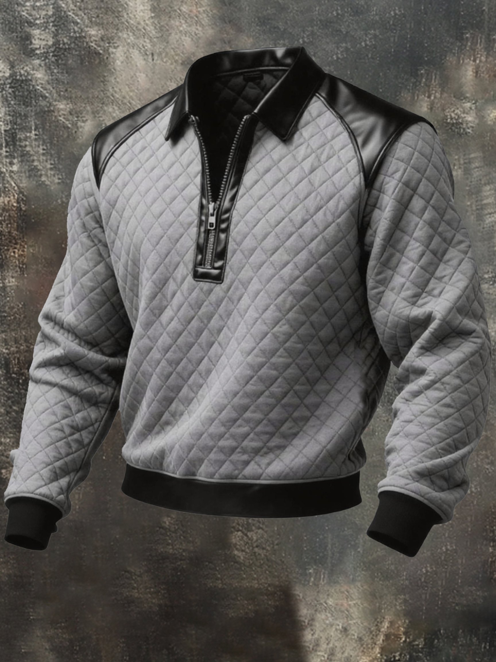 Sudadera vintage-Style texturizado cuero Paneling Comfortable con cierre para hombre