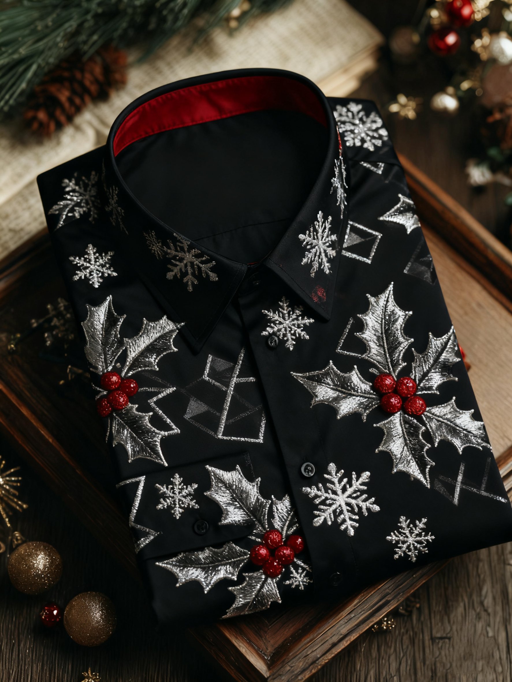 Camisa de lujo Christmas Party de manga larga con botones para hombre