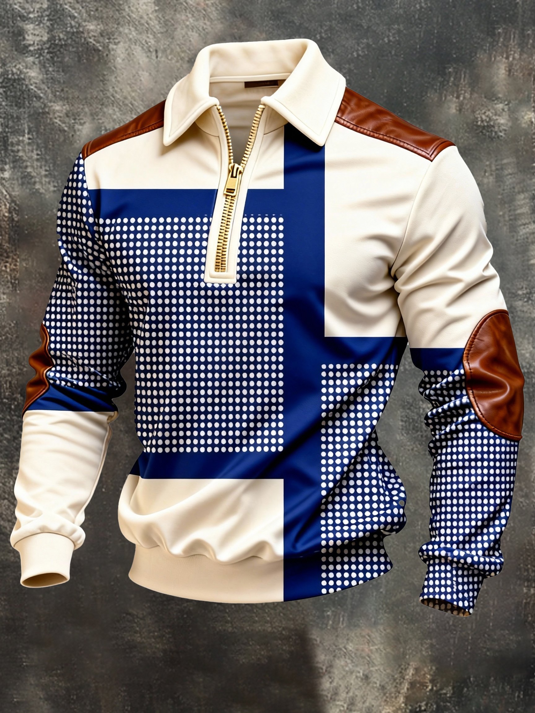 Sudadera vintage Color-Block estampado con cierre con gorrasucha para hombre