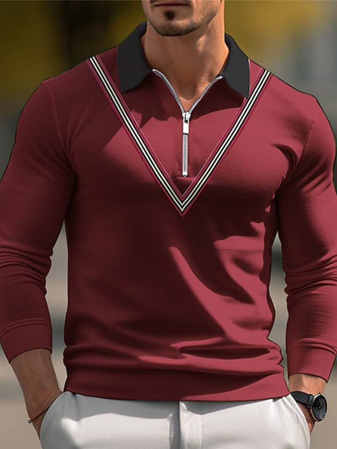 Camisa polo de moda estampado estampado solapa Pullover de manga larga