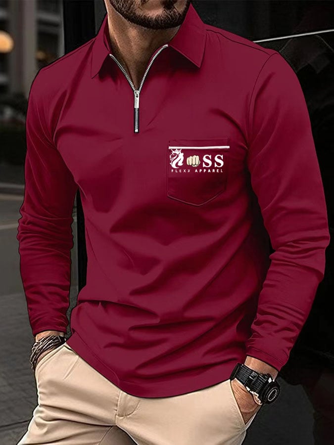 Camisa polo Sports casual de corte entallado de manga larga para hombre