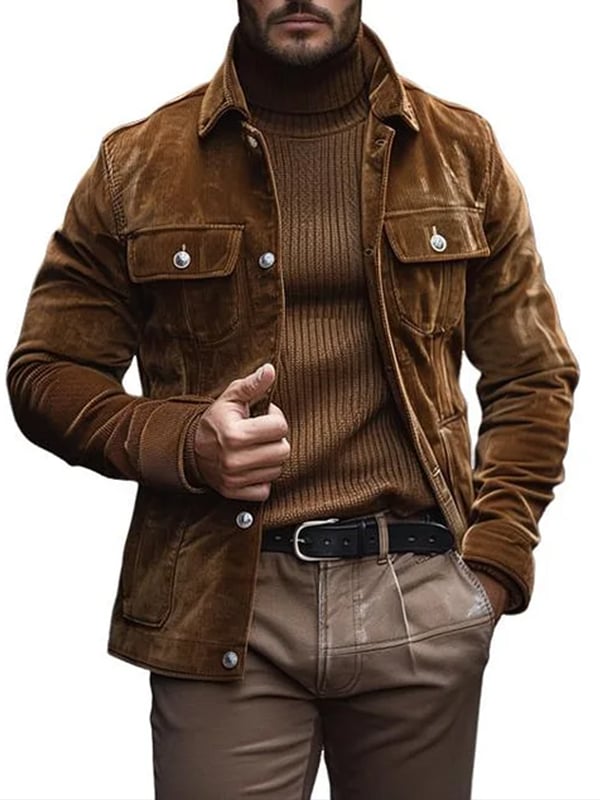 Chaqueta Western para exterior vintage Multi-bolsillo para hombre