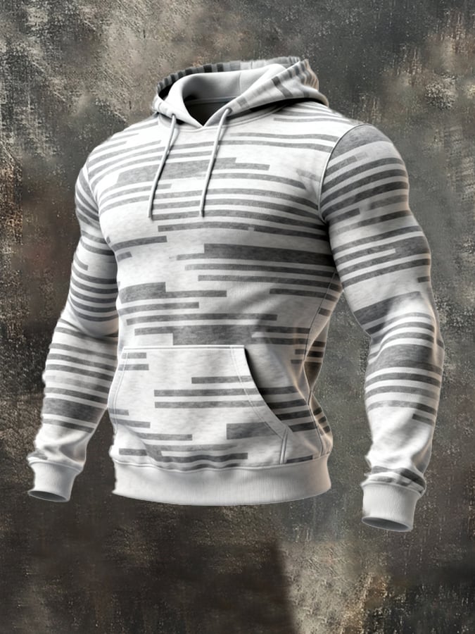 Sudadera retro desgastado en bloques de color estampado casual de manga larga para hombre