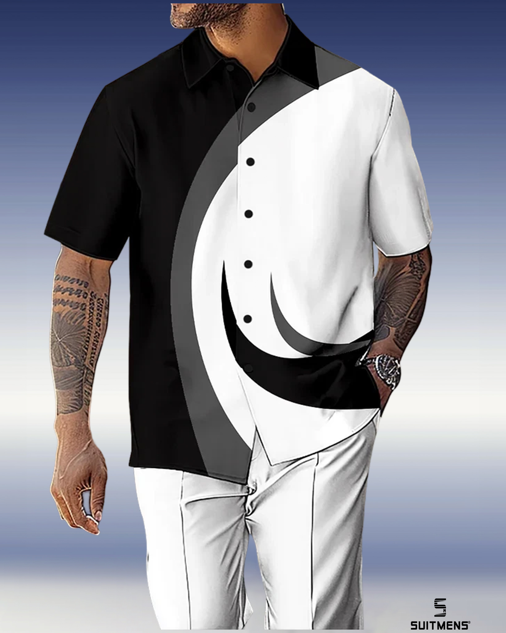 Camisa Gorgeous en bloques de color de manga corta Walking Suit 1071 para hombre