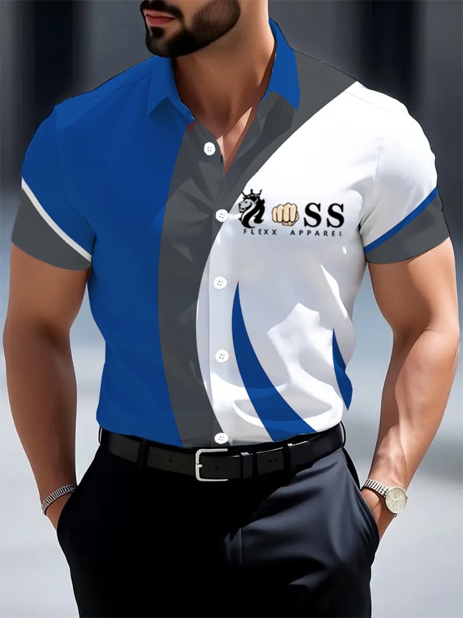 Camisa retro Letter estampado de manga corta para hombre