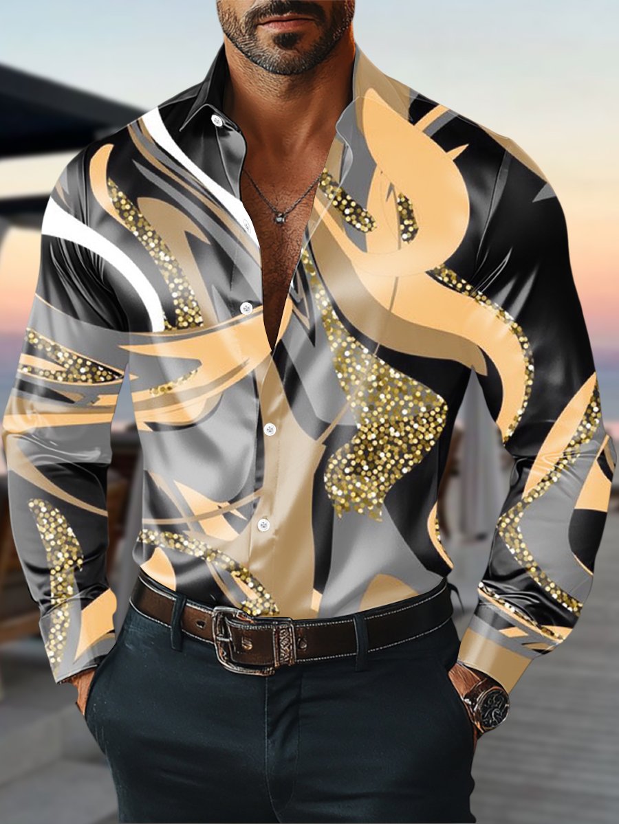 Camisa satén Luxe de manga larga con botones para hombre
