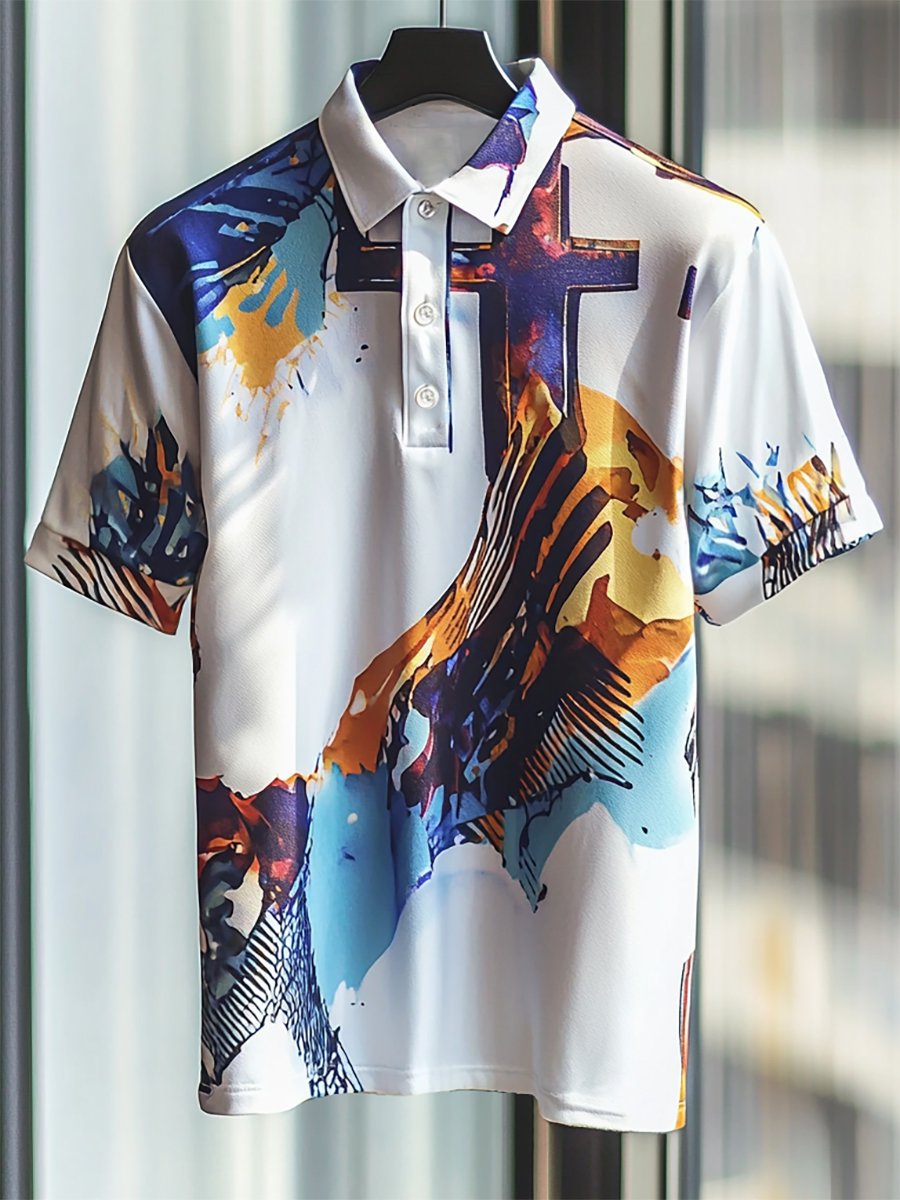 Camisa polo ejecutivo casual Cross Faith Button de manga corta para hombre