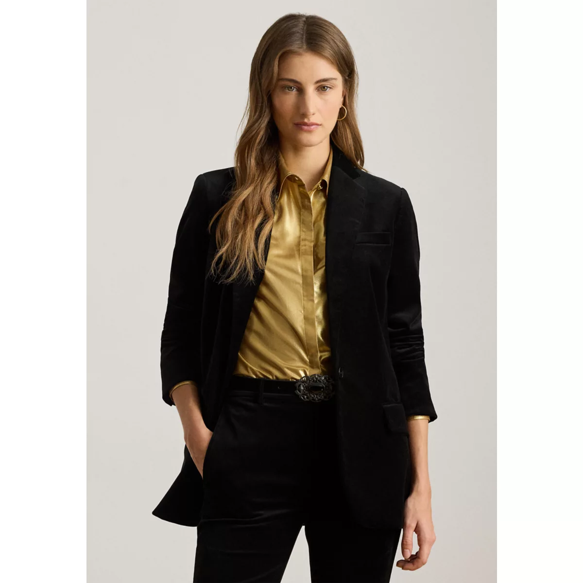 Petite Stretch Velvet Blazer - 1