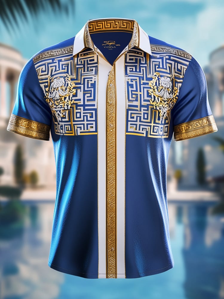 Camisa satén Luxe estampado de manga corta Button para hombre