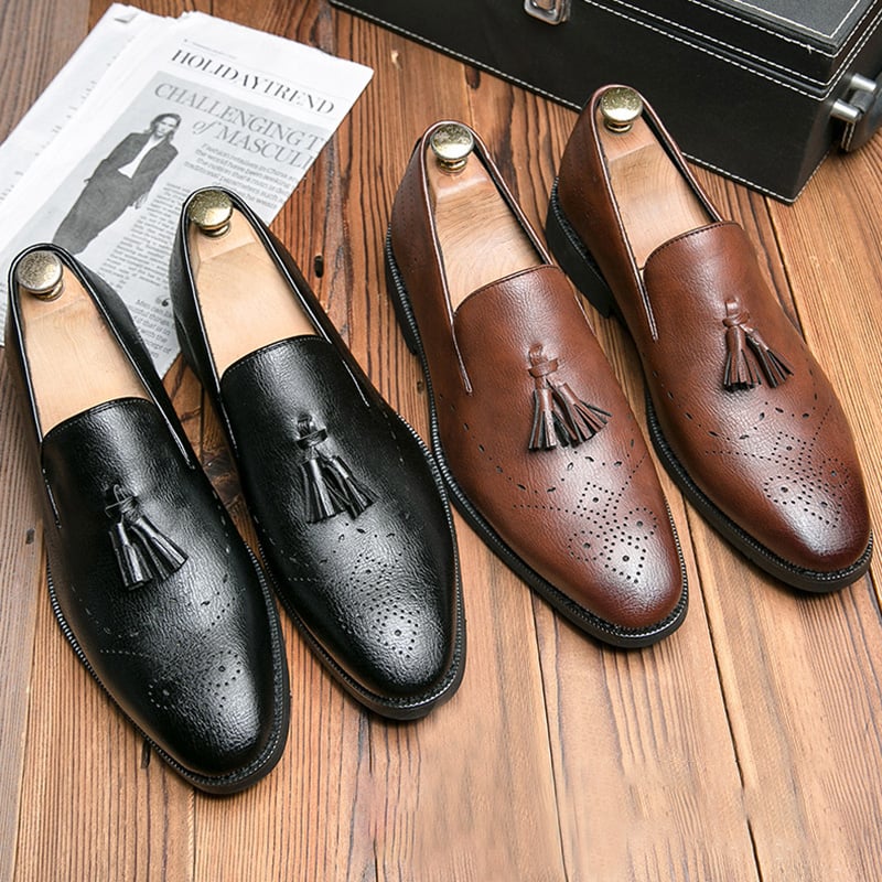 Zapatos retro casual British Carved Tassel cuero