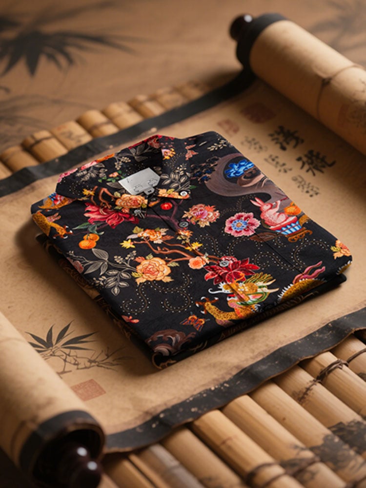 Camisa ejecutivo de lujo floral estampado de manga corta para hombre
