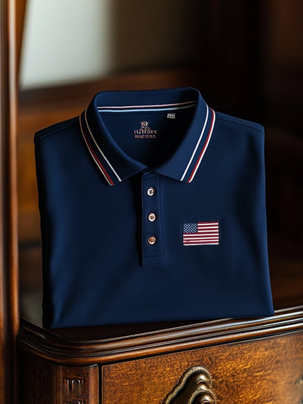 Camisa polo clásico ejecutivo Flag Independence Day de manga corta para hombre