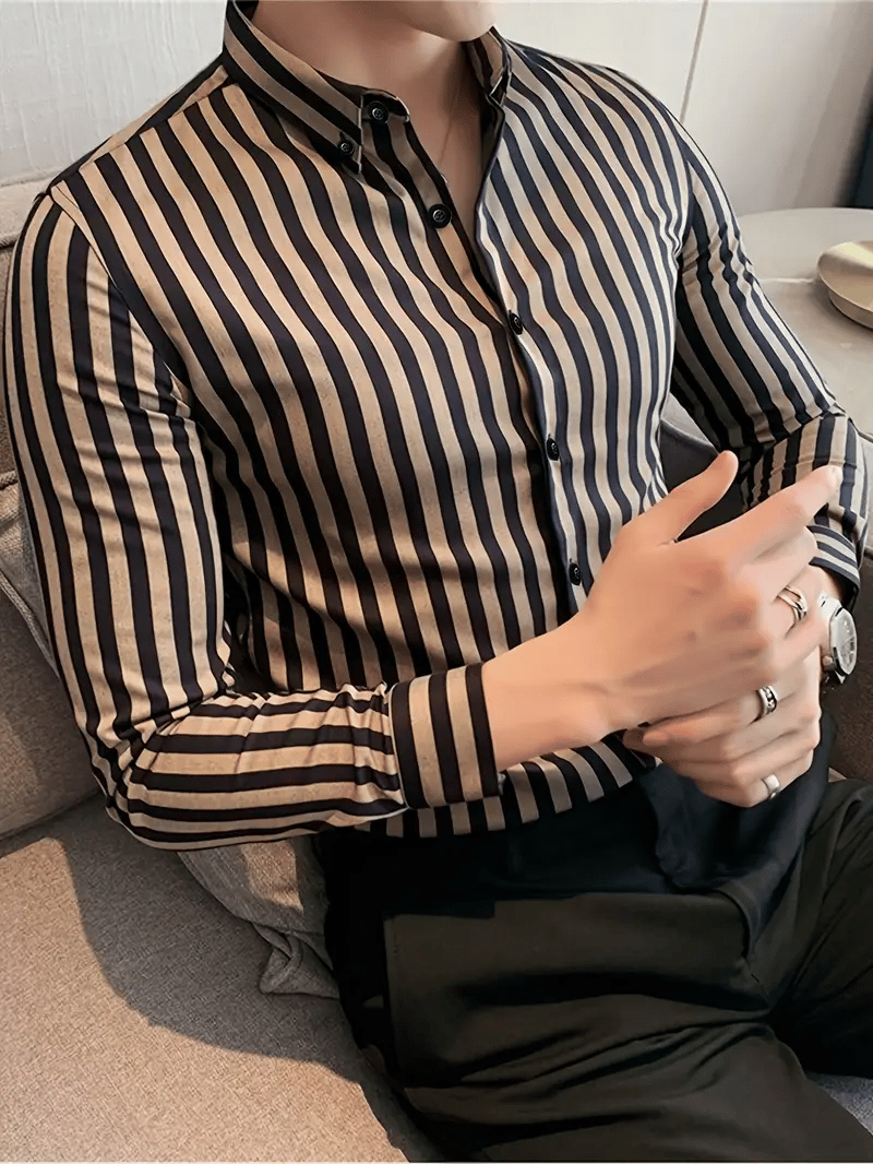 Camisa rayas estampado ejecutivo de manga larga para hombre